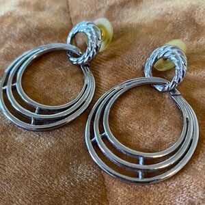 Vintage MJ ENT Earrings 1990s Silver Plated Pierced Triple Loop Braided Jewelry